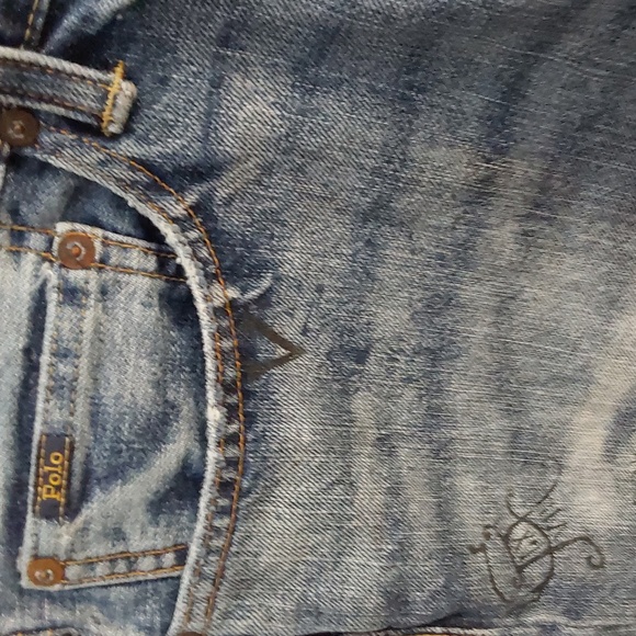 POLO RALPH LAUREN CUTT OFF BUTTON FLY VARSITY LOGO JEAN SHORTS SIZE 38 - Picture 4 of 8